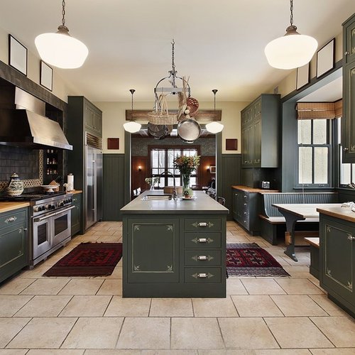 Kitchen with light brown tiles